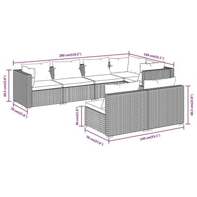 vidaXL 7 részes barna polyrattan kerti ülőgarnitúra párnákkal