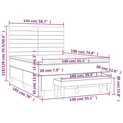 vidaXL sötétbarna szövet rugós ágy matraccal 140 x 190 cm