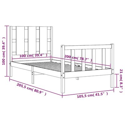 vidaXL fekete tömör fa ágykeret fejtámlával 100 x 200 cm