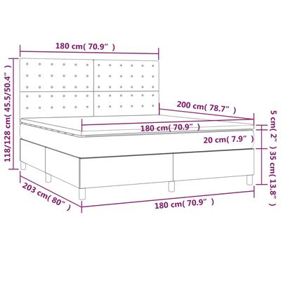 vidaXL fehér műbőr rugós ágy matraccal és LED-del 180x200 cm