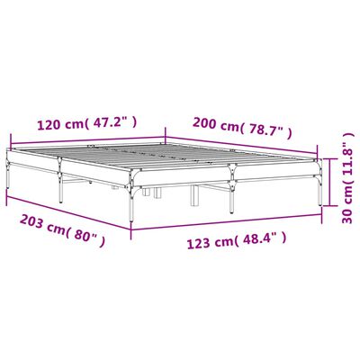 vidaXL füstös tölgyszínű szerelt fa és fém ágykeret 120 x 200 cm