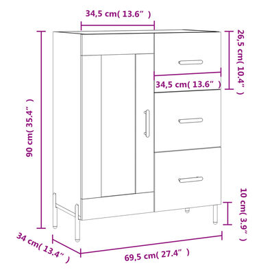 vidaXL szürke sonoma színű szerelt fa tálalószekrény 69,5 x 34 x 90 cm