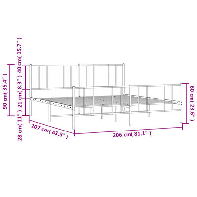 vidaXL fehér fém ágykeret fej- és lábtámlával 200x200 cm