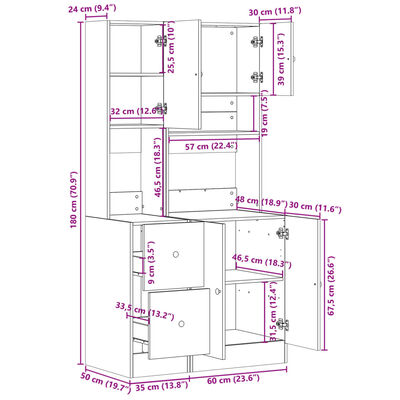 vidaXL betonszürke szerelt fa konyhaszekrény 95 x 50 x 180 cm