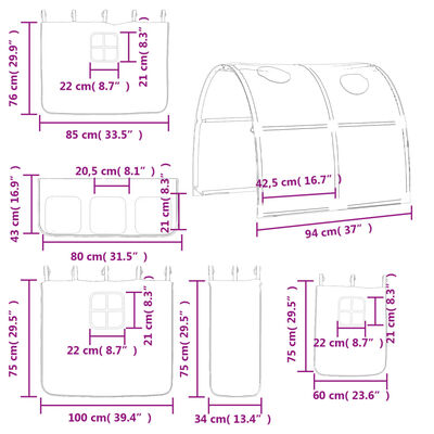 vidaXL kék tömör fenyőfa gyerek galériaágy alagúttal 90 x 200 cm