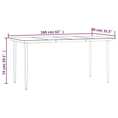 vidaXL fekete acél és edzett üveg kerti étkezőasztal 160x80x74cm