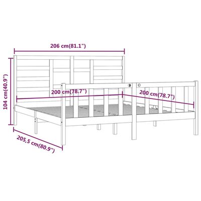 vidaXL fekete tömör fenyőfa ágykeret 200x200 cm