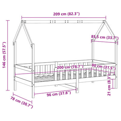 vidaXL fehér tömör fenyőfa házikó gyerekágykeret 80 x 200 cm