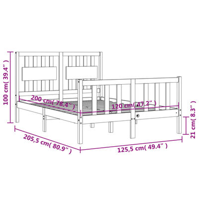 vidaXL tömör fa ágykeret fejtámlával 120 x 200 cm