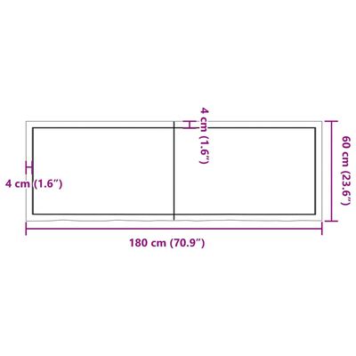 vidaXL kezeletlen tömör tölgyfa asztallap 180x60x(2-4) cm