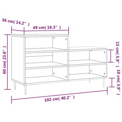 vidaXL magasfényű fehér szerelt fa cipősszekrény 102x36x60 cm