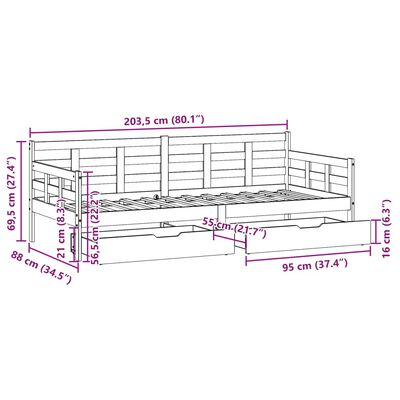 vidaXL fehér tömör fenyőfa kanapéágy fiókkal 80 x 200 cm