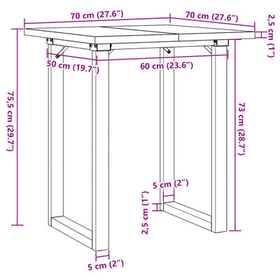 vidaXL tömör fenyőfa és öntöttvas étkezőasztal O-vázzal 70x70x75,5 cm