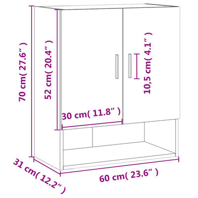 vidaXL fekete szerelt fa faliszekrény 60 x 31 x 70 cm