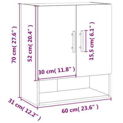 vidaXL fekete szerelt fa faliszekrény 60 x 31 x 70 cm