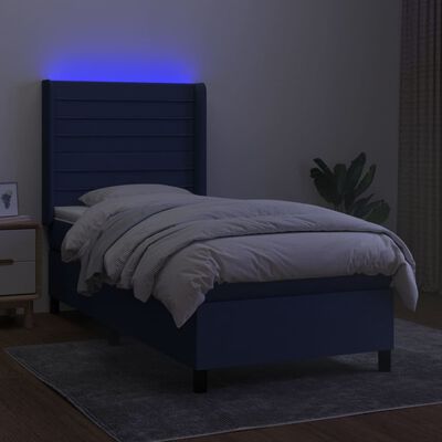 vidaXL kék szövet rugós és LED-es ágy matraccal 100x200 cm