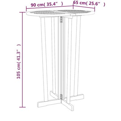 vidaXL összecsukható tömör tíkfa bárasztal 90 x 65 x 105 cm