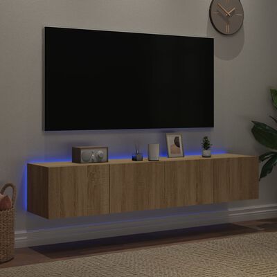 vidaXL 2 db sonoma-tölgy színű fali TV-szekrény LED-del 80x35x31 cm