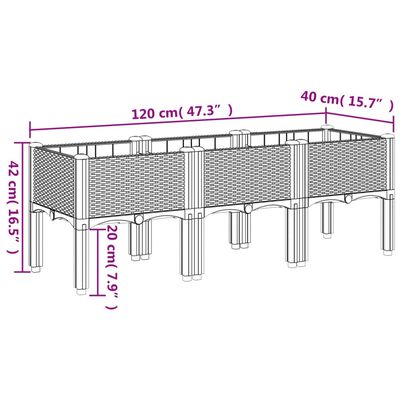 vidaXL barna PP rácsos kerti ültetőláda 120 x 40 x 42 cm