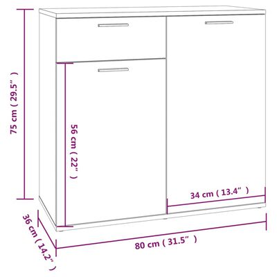 vidaXL füstös tölgy színű szerelt fa tálalószekrény 80x36x75 cm