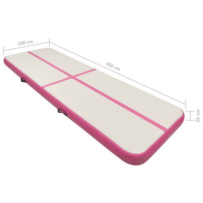 vidaXL rózsaszín PVC felfújható tornamatrac pumpával 400 x 100 x 20 cm