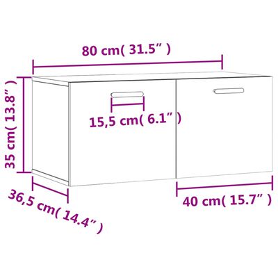 vidaXL füstös tölgy színű szerelt fa faliszekrény 80 x 36,5 x 35 cm