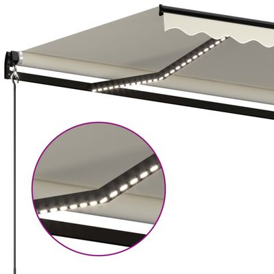 vidaXL krémszínű kézzel kihúzható LED-es napellenző 400 x 350 cm