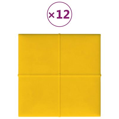 vidaXL 12 db sárga bársony fali panel 30 x 30 cm 1,08 m²