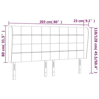 vidaXL fekete bársony fejtámla szárnyakkal 203x23x118/128 cm