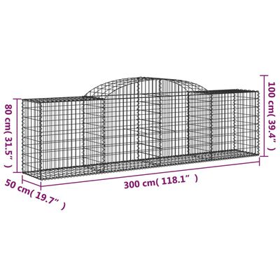 vidaXL 11 db íves horganyzott vas gabion kosár 300x50x80/100 cm