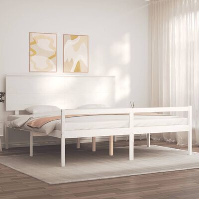 vidaXL fehér tömör fa ágy időseknek fejtámlával 200x200 cm