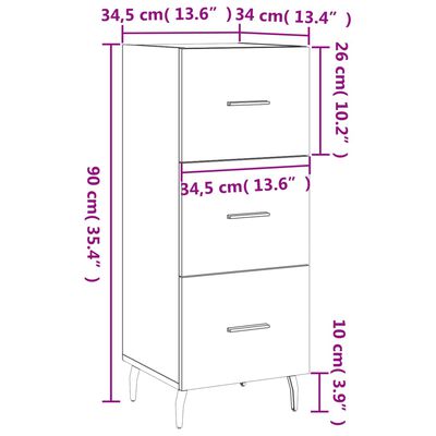 vidaXL barna tölgy színű szerelt fa tálalószekrény 34,5 x 34 x 90 cm