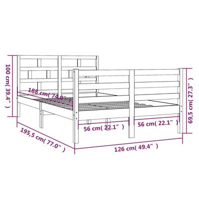 vidaXL fehér tömör fa ágykeret 120 x 190 cm (Small Double)