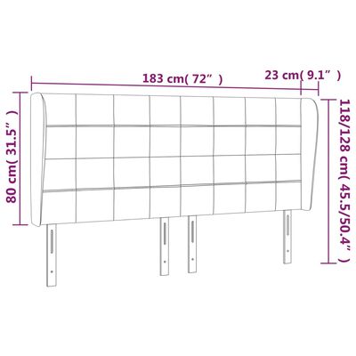 vidaXL sötétszürke bársony fejtámla szárnyakkal 183x23x118/128 cm