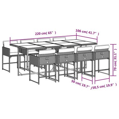 vidaXL 9 részes fekete polyrattan kerti étkezőgarnitúra párnákkal