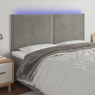 vidaXL világosszürke bársony LED-es fejtámla 200x5x118/128 cm