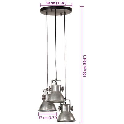 vidaXL vintage ezüst függőlámpa 25 W 30 x 30 x 100 cm E27