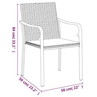 vidaXL 2 db barna polyrattan kerti szék párnával 56 x 59 x 84 cm