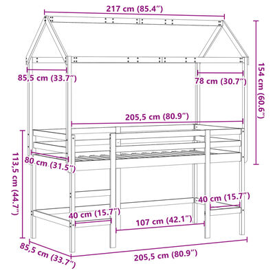 vidaXL tömör fenyőfa galériaágy létrával és tetővel 80 x 200 cm