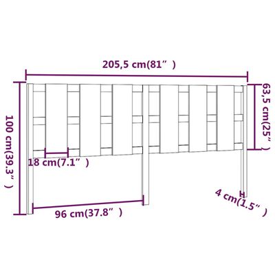 vidaXL mézbarna tömör fenyőfa ágyfejtámla 205,5x4x100 cm