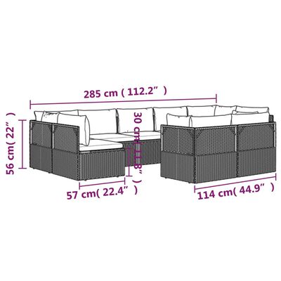 vidaXL 9 részes szürke polyrattan kerti ülőgarnitúra párnákkal