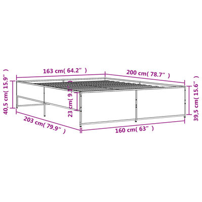 vidaXL füstös tölgy színű szerelt fa és fém ágykeret 160 x 200 cm