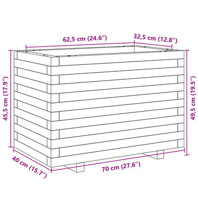 vidaXL tömör fenyőfa kerti virágtartó 70 x 40 x 49,5 cm