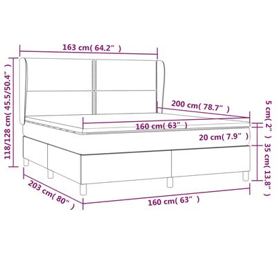 vidaXL sötétszürke bársony rugós ágy matraccal 160x200 cm