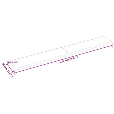 vidaXL sötétbarna kezelt tömör fa fürdőszobai pult 220x30x(2-4) cm