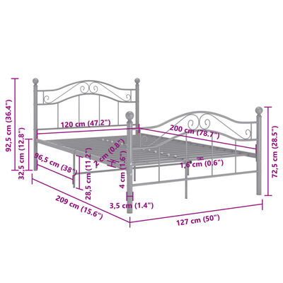 vidaXL szürke fém ágykeret 120 x 200 cm