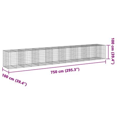 vidaXL horganyzott vas gabion kosár fedéllel 750 x 100 x 100 cm