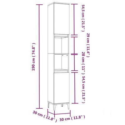 vidaXL betonszürke szerelt fa fürdőszobaszekrény 30 x 30 x 190 cm