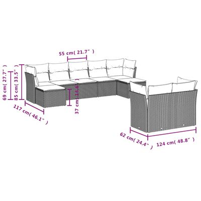 vidaXL 9 részes bézs polyrattan kerti ülőgarnitúra párnákkal