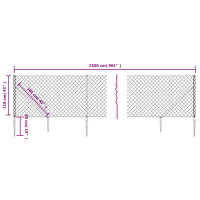 vidaXL zöld drótkerítés cövekekkel 1,1 x 25 m